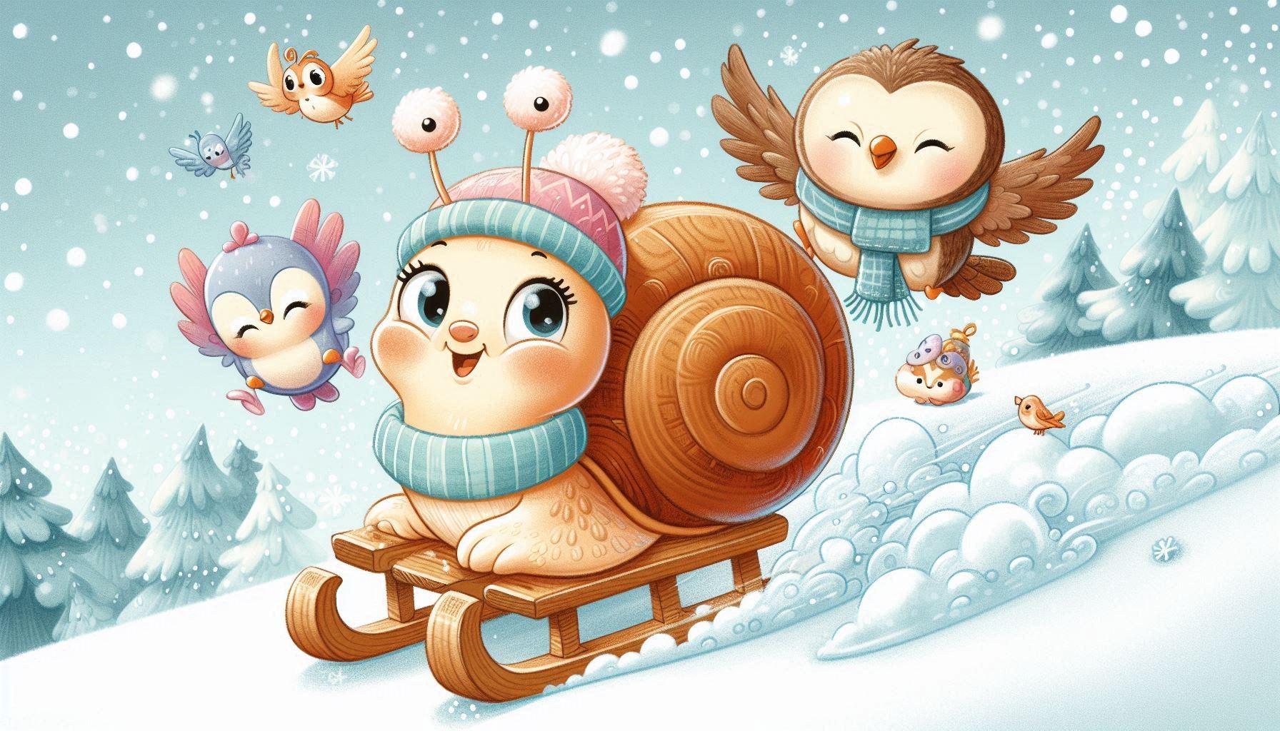 Die kleine Schnecke auf dem Schlitten